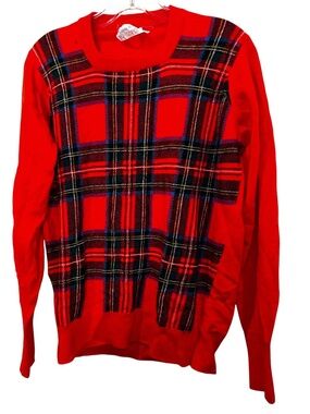 The Scotch House Murray Ablan Red Stewart Plaid 100% cashmere sweater S Scotland